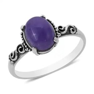 Bali Purple Cabochon Jade (D) Floral Ring Sterling Silver